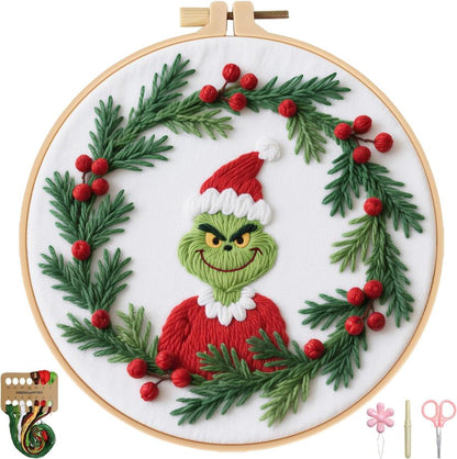 CraftHoop Holiday Grinch Embroidery Kit