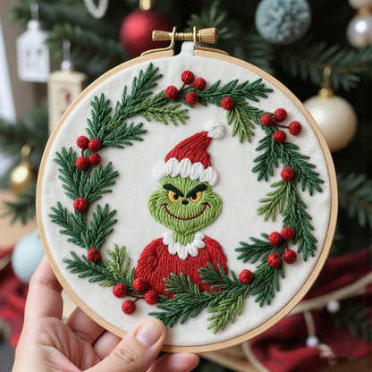 CraftHoop Holiday Grinch Embroidery Kit