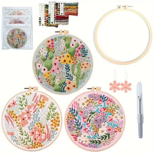 CraftHoop 3pcs Floral Patterns Embroidery Kit