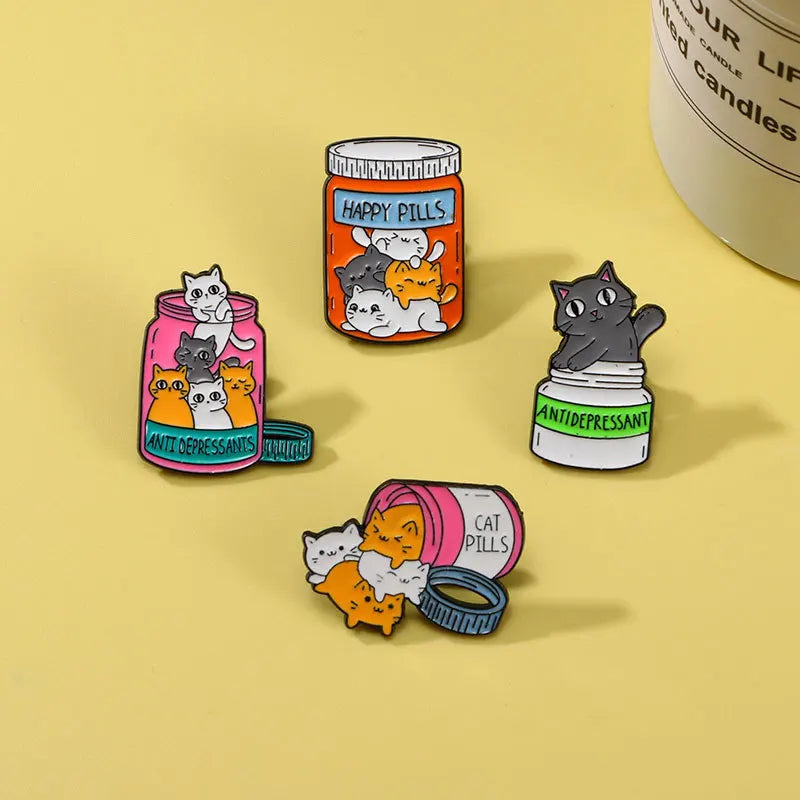 CraftHoop Cat Happy Pills Pins