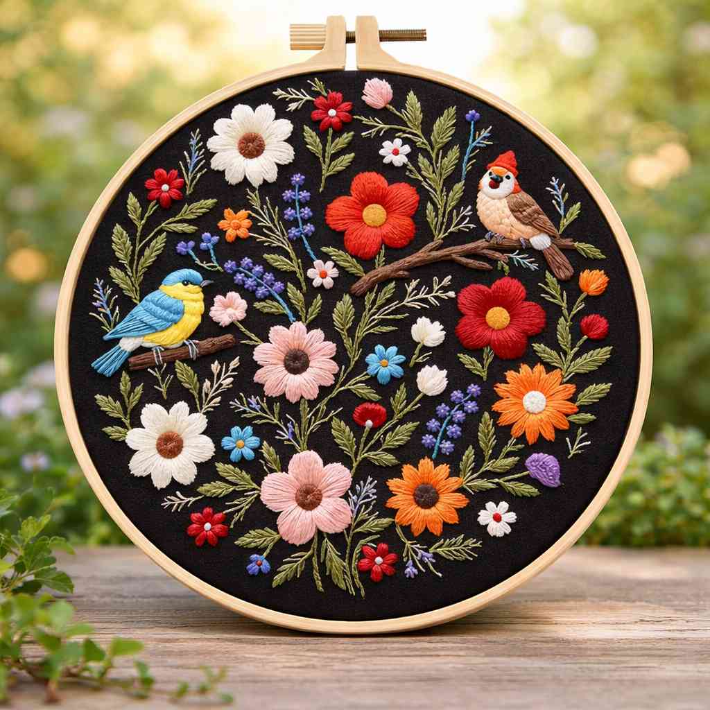 CraftHoop Wildflower Birds Embroidery Kit