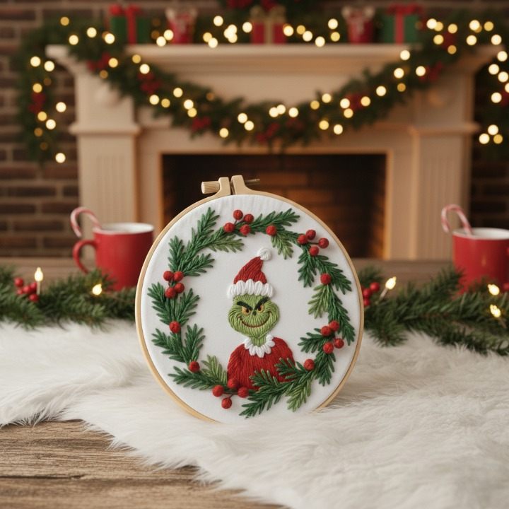 CraftHoop Holiday Grinch Embroidery Kit