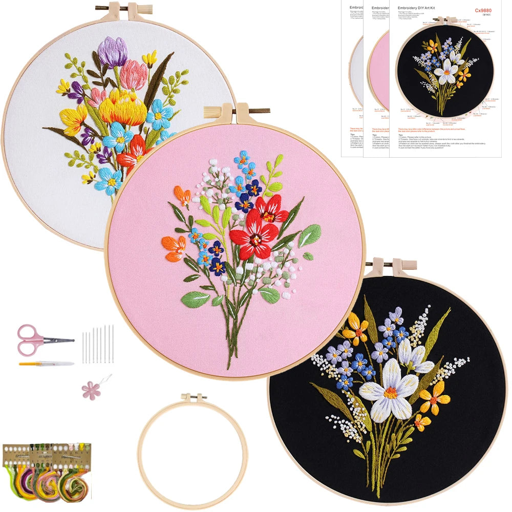 CraftHoop Spring Bloom 3-Piece Embroidery Kit Set