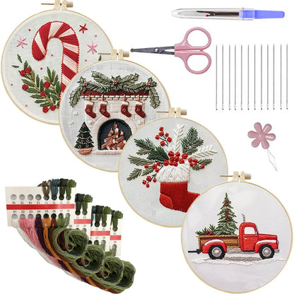 CraftHoop 4-Piece Cozy Christmas Embroidery Kit