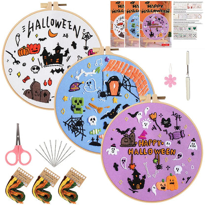 CraftHoop 3-Piece Trick-or-Treat Embroidery Kits (Variety Sets)