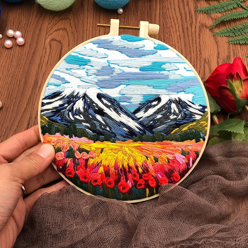 CraftHoop mountain and forest embroidery kit - Beautiful DIY sewing project with detailed scenery