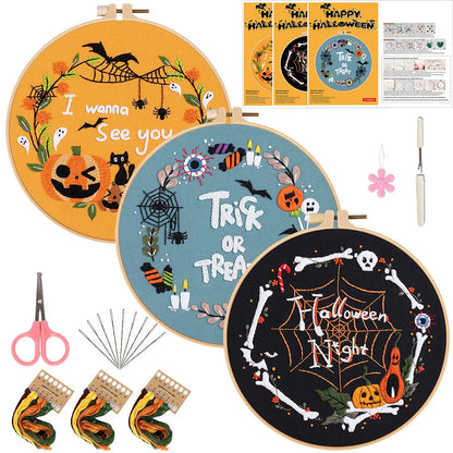 CraftHoop 3-Piece Trick-or-Treat Embroidery Kits (Variety Sets)