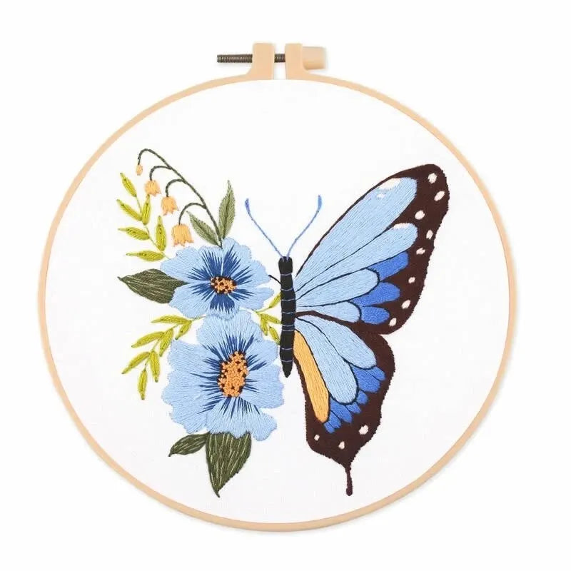 CraftHoop blue butterfly and flowers embroidery in hoop - Perfect for creative DIY projects