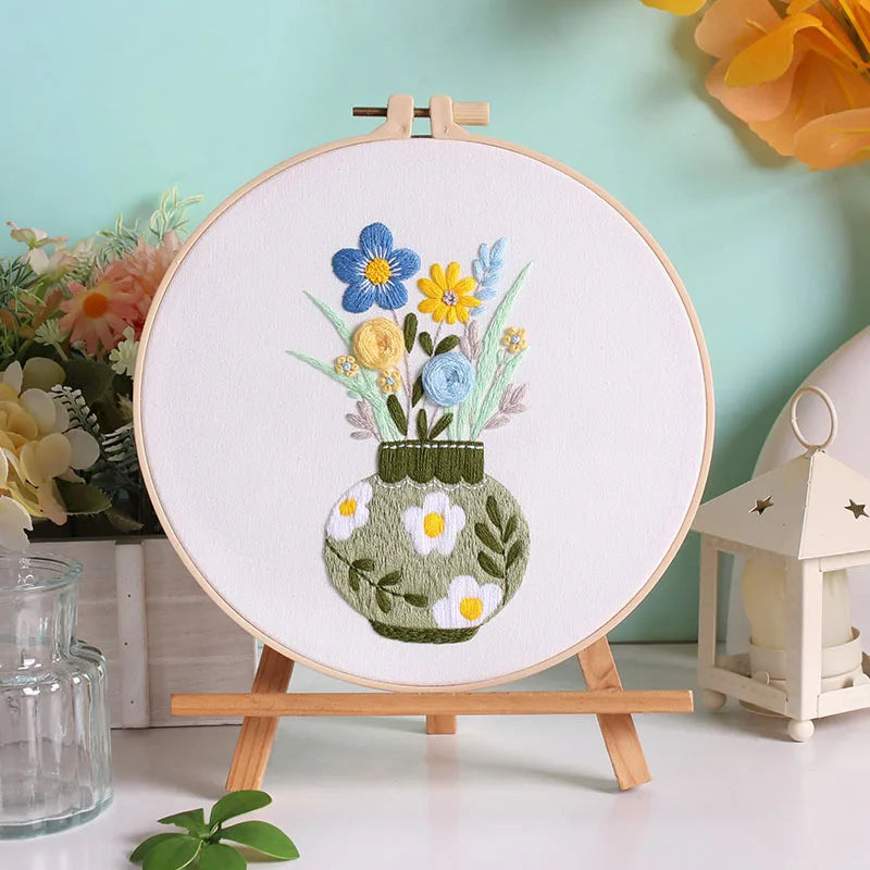 CraftHoop Blooming Vases 3-Piece Embroidery Kit Set