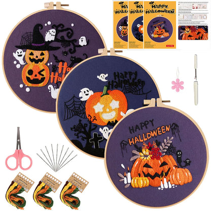 CraftHoop 3-Piece Trick-or-Treat Embroidery Kits (Variety Sets)