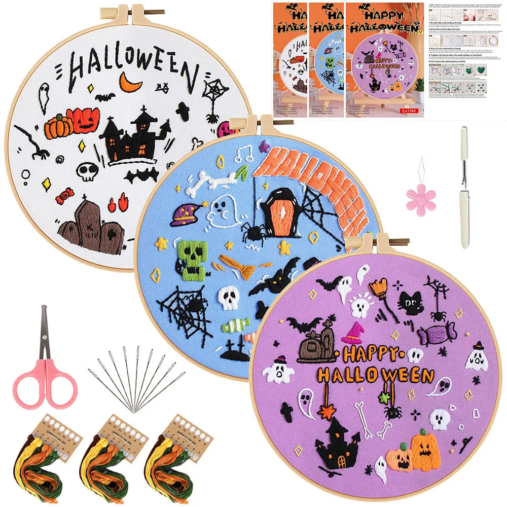 CraftHoop 3-Piece Trick-or-Treat Embroidery Kits (Variety Sets)
