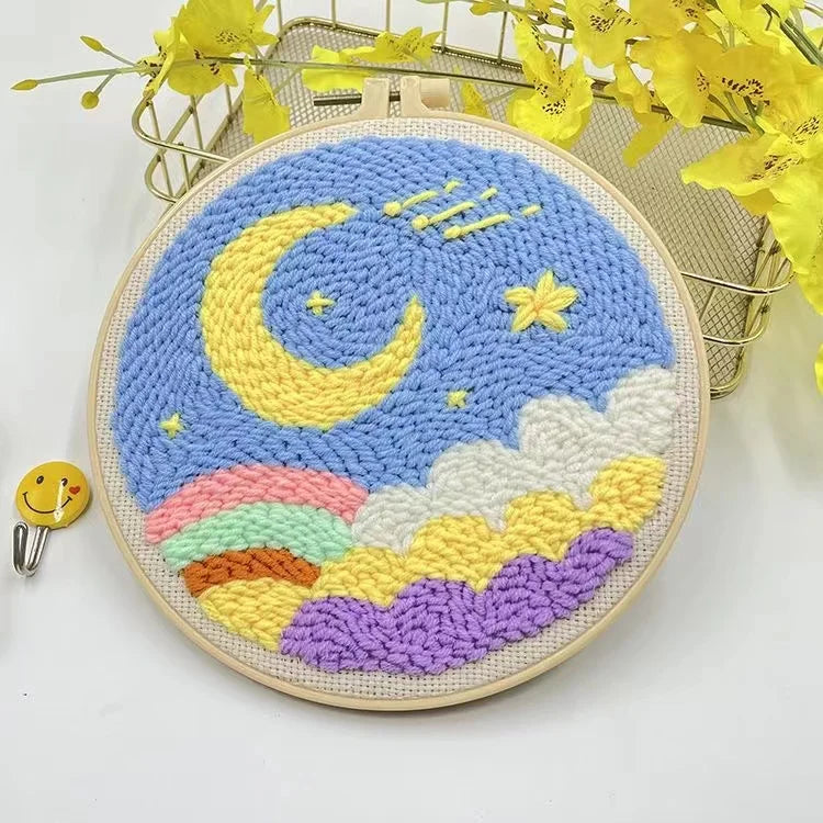 CraftHoop whimsical crescent moon and cloud embroidery design - Easy DIY sewing project