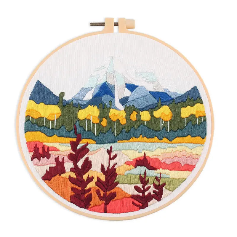 CraftHoop mountain landscape with fall foliage embroidery - Vibrant and detailed DIY sewing kit