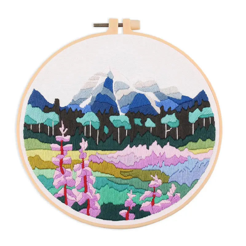 CraftHoop mountain meadow with flowers embroidery - Beautiful and calming DIY home decor