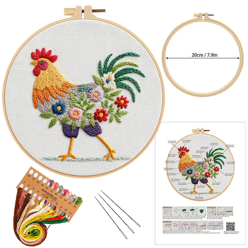 CraftHoop Floral Rooster Embroidery Kit