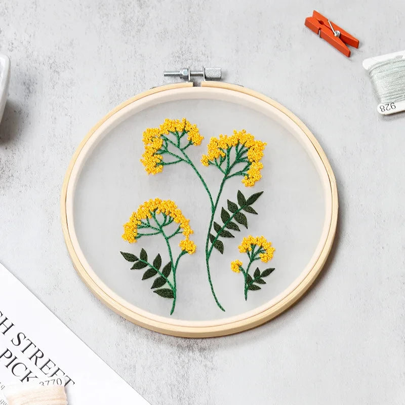 CraftHoop yellow and green flower embroidery kit - Vibrant and easy-to-follow DIY project