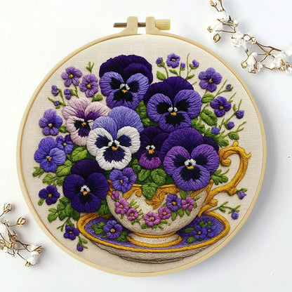 CraftHoop Pansy Tea Time Embroidery Kit