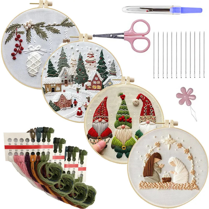 CraftHoop 4-Piece Cozy Christmas Embroidery Kit