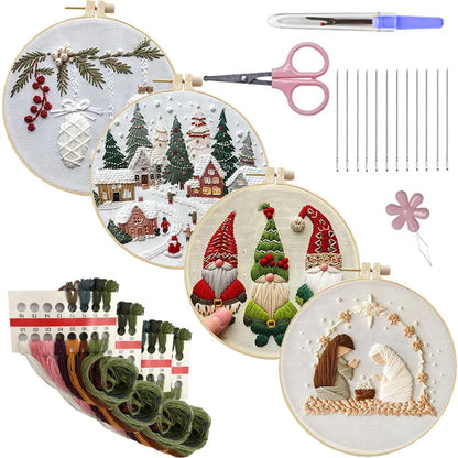 CraftHoop 4-Piece Cozy Christmas Embroidery Kit