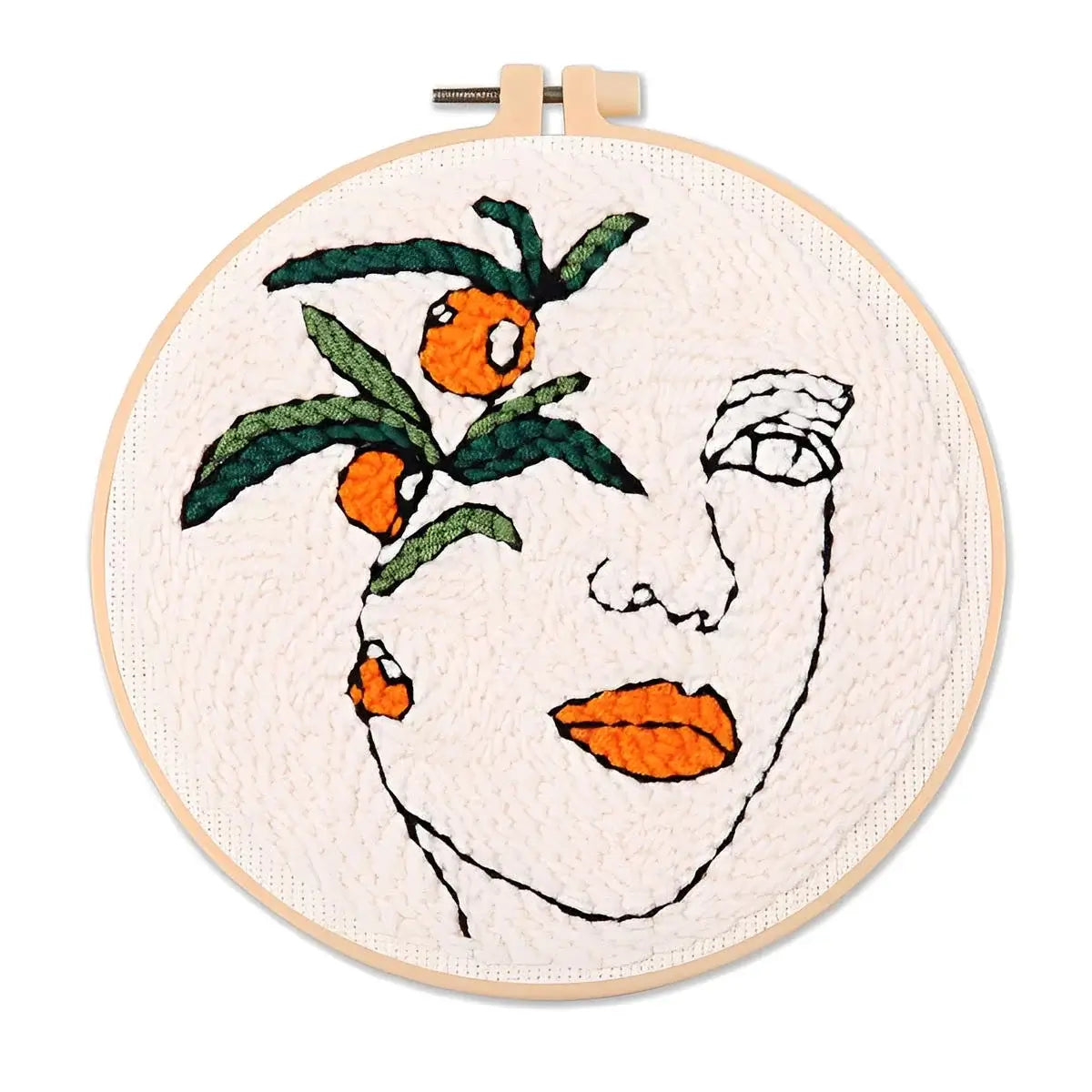 CraftHoop Botanical Muse Punch Needle Kit featuring abstract face and vibrant citrus design.
