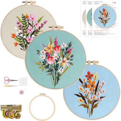 CraftHoop Spring Bloom 3-Piece Embroidery Kit Set
