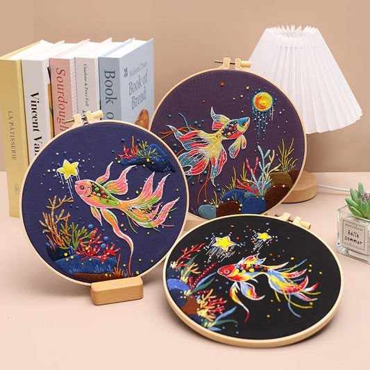 CraftHoop Starry Goldfish Embroidery Kit