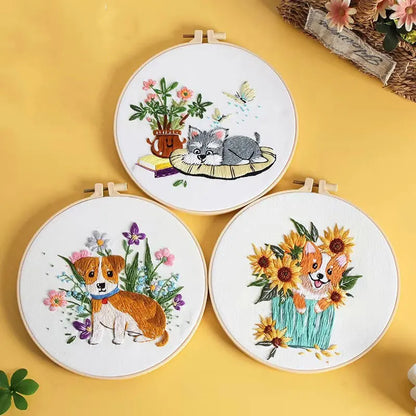 CraftHoop Floral Dogs Embroidery Kit