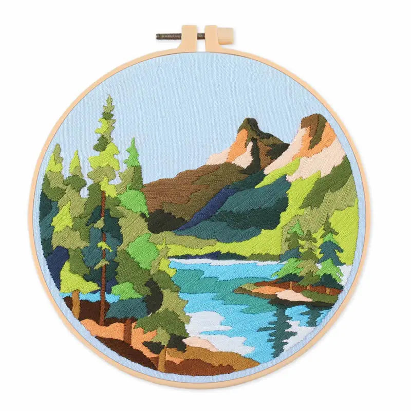 CraftHoop lush green landscape with river embroidery - Peaceful and detailed DIY sewing kit