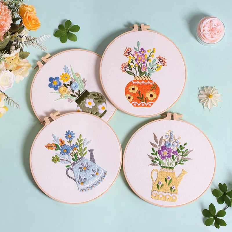CraftHoop Blooming Vases 3-Piece Embroidery Kit Set