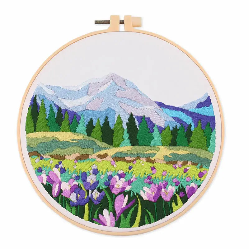 CraftHoop meadow and mountain landscape embroidery - Creative and calming DIY project