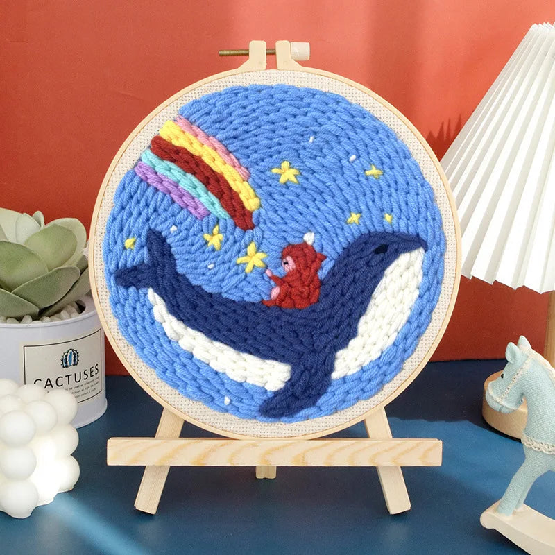 CraftHoop night sky and whale embroidery on hoop - Beginner-friendly sewing kit