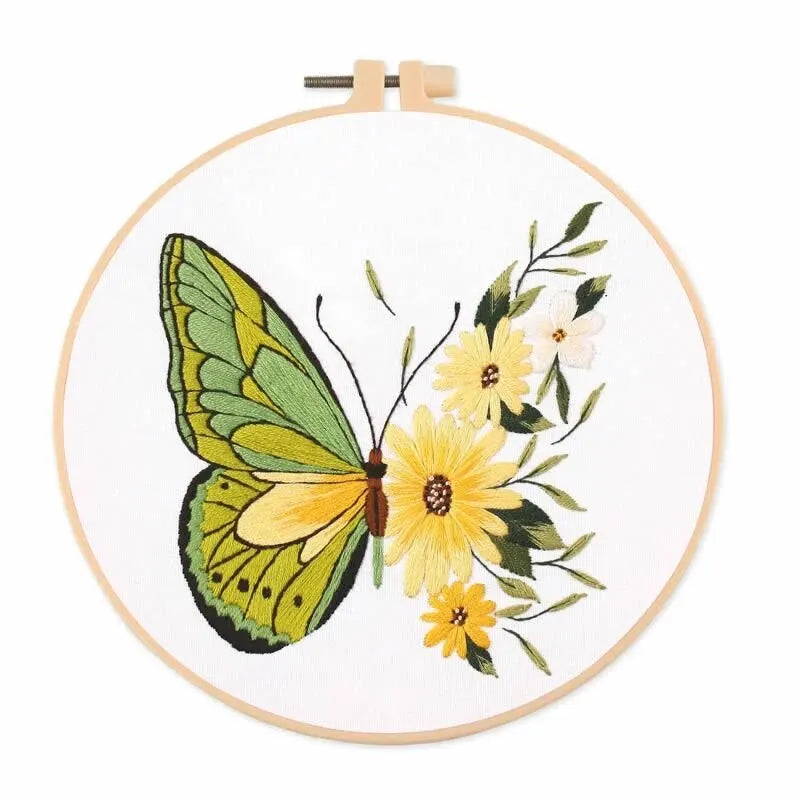 CraftHoop yellow butterfly and flower embroidery - Ideal for beginners and embroidery lovers