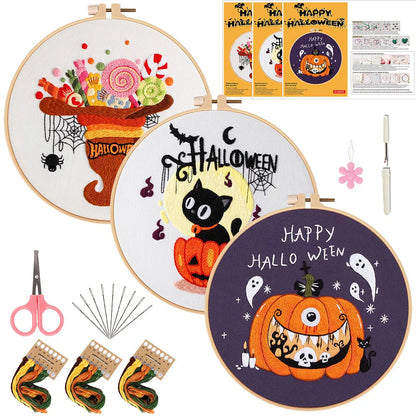 CraftHoop 3-Piece Trick-or-Treat Embroidery Kits (Variety Sets)