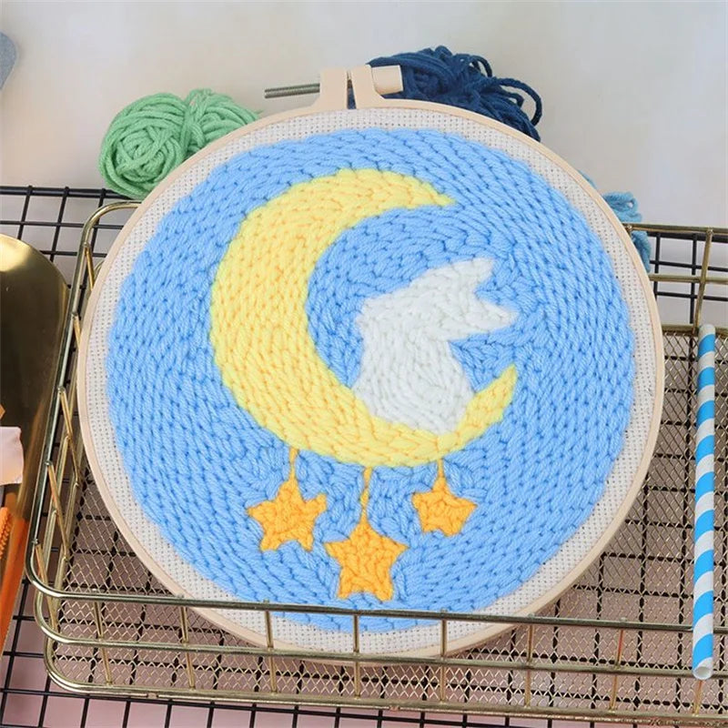 CraftHoop pastel moon and star embroidery on canvas - Ideal kit for embroidery enthusiasts