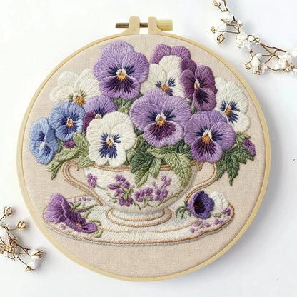 CraftHoop Pansy Tea Time Embroidery Kit