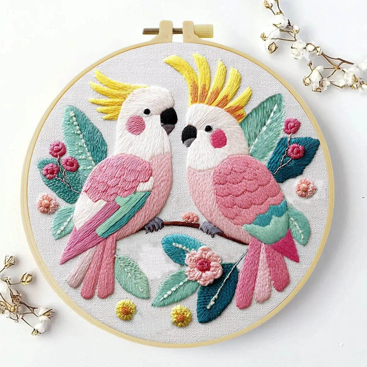 CraftHoop Blushing Cockatoos Embroidery Kit