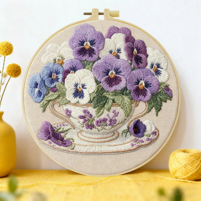 CraftHoop Pansy Tea Time Embroidery Kit
