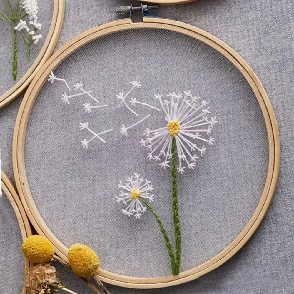 CraftHoop delicate dandelion embroidery in wooden hoop - Elegant and simple DIY sewing project