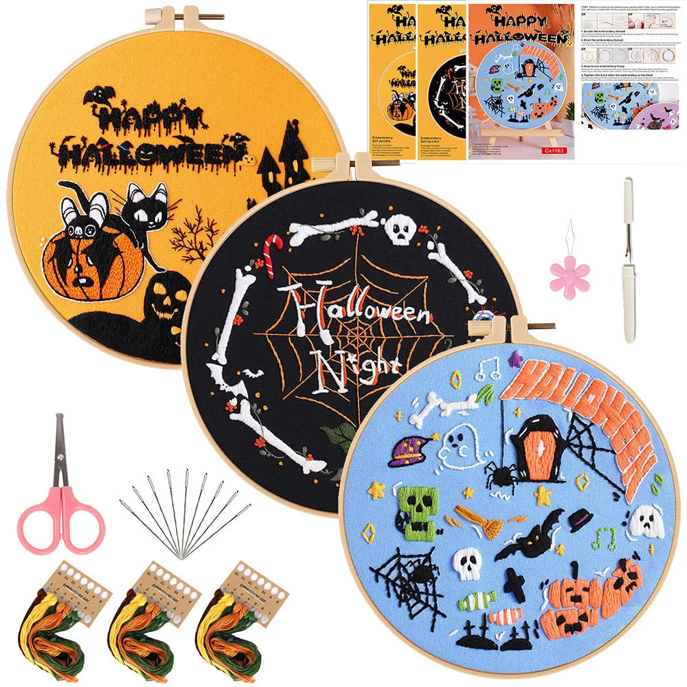 CraftHoop 3-Piece Trick-or-Treat Embroidery Kits (Variety Sets)