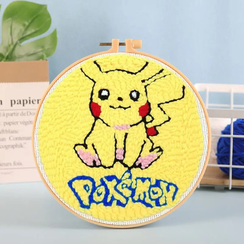 CraftHoop yellow cartoon character embroidery on light fabric - Vibrant and playful needlework kit