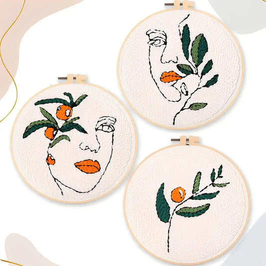 CraftHoop Botanical Muse Punch Needle Kit featuring abstract faces and botanical designs in vibrant colors.
