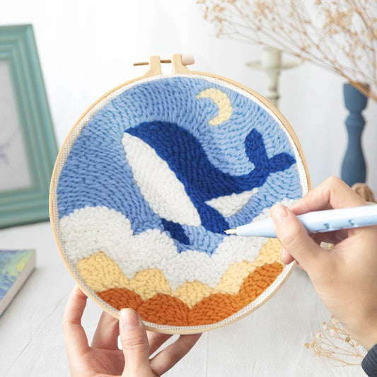 CraftHoop blue whale and crescent moon embroidery kit - Perfect for DIY sewing projects