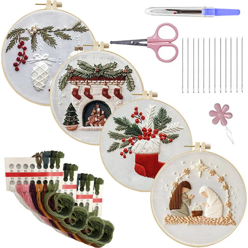 CraftHoop 4-Piece Cozy Christmas Embroidery Kit