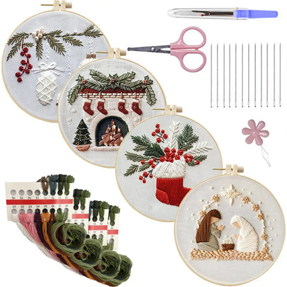 CraftHoop 4-Piece Cozy Christmas Embroidery Kit