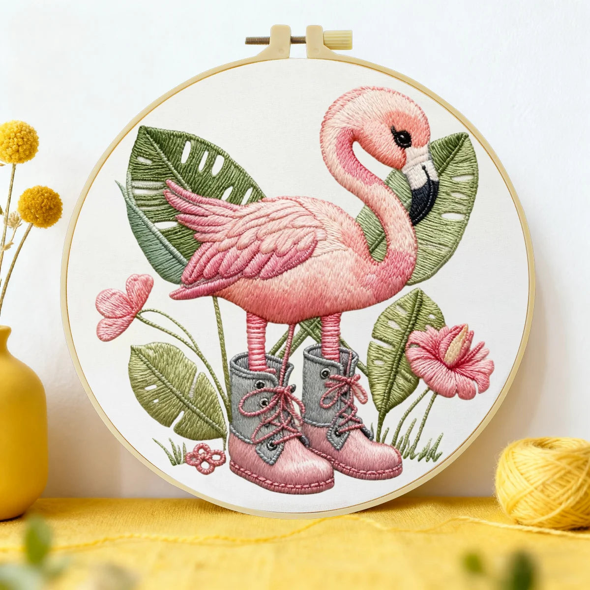 CraftHoop Fancy Flamingo Embroidery Kit