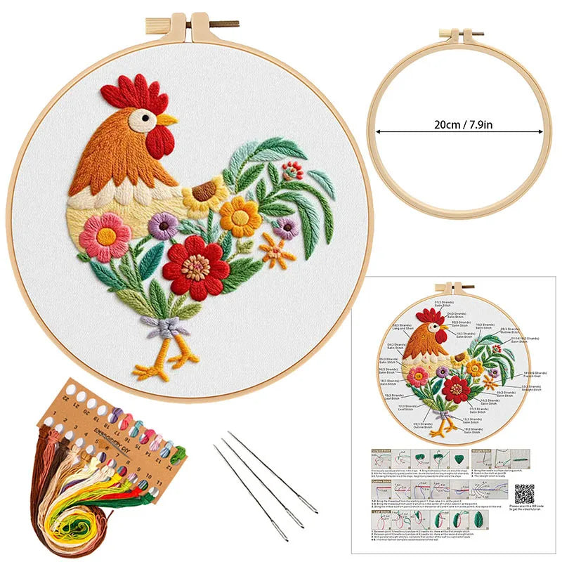 CraftHoop Floral Rooster Embroidery Kit