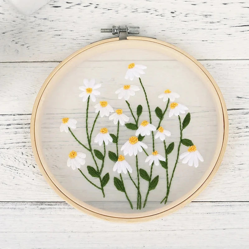 CraftHoop white and green floral embroidery in hoop - Beautiful DIY project for home decor