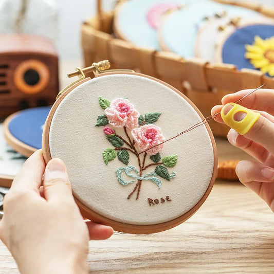 CraftHoop floral embroidery in wooden hoop - Perfect for DIY needlework projects