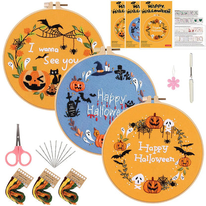 CraftHoop 3-Piece Trick-or-Treat Embroidery Kits (Variety Sets)