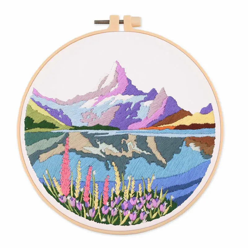 CraftHoop purple mountain and lake embroidery - Scenic and vibrant needlework kit